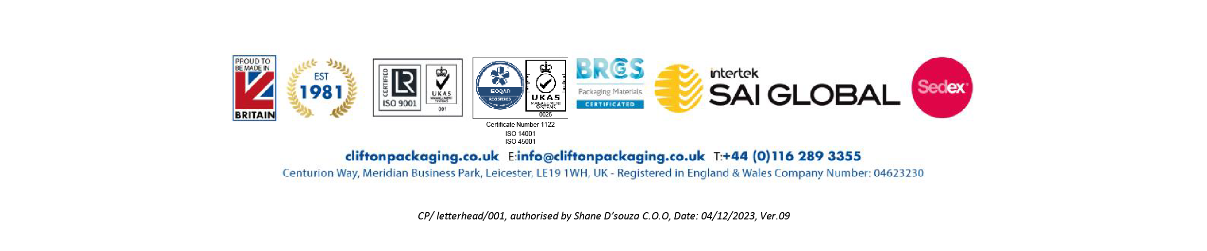 Accreditation's. Clifton Packaging Group Ltd.